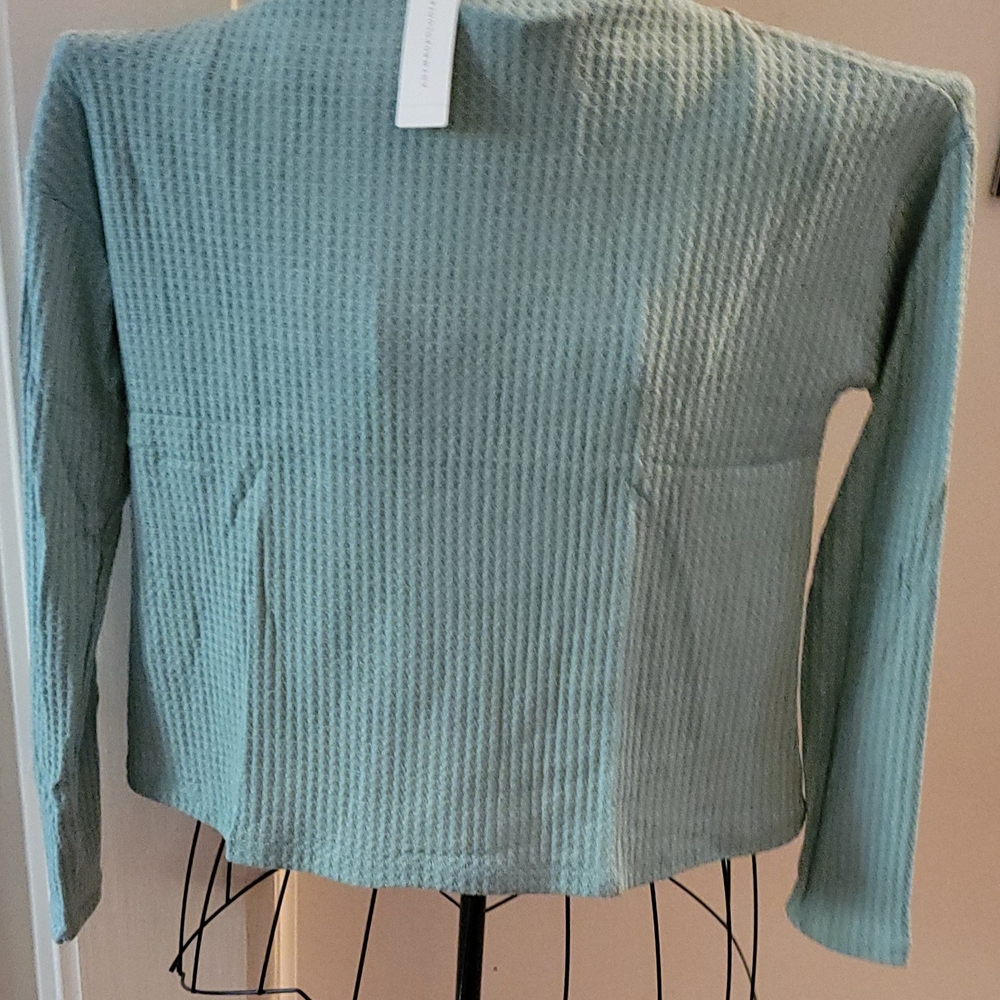 Anthropologie Sunday In Brooklyn Seafoam Waffle Knit Long Sleeve Top